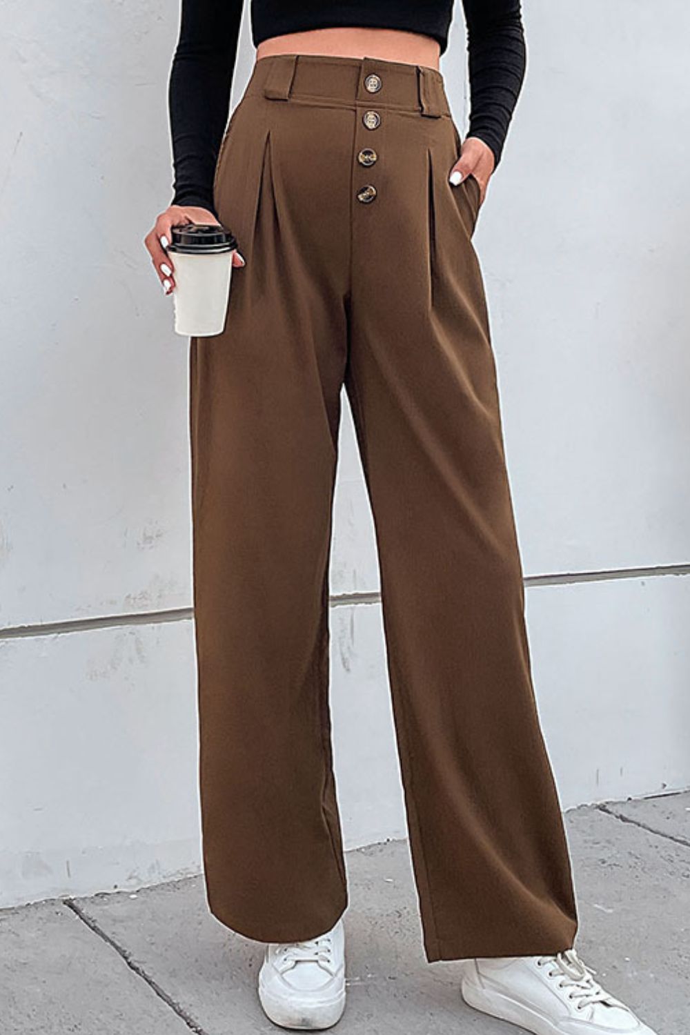 Resort Style Pleated Waist Wide Leg Pants with Pockets