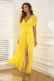 Lemon Yellow Flutter Sleeve Maxi Dress