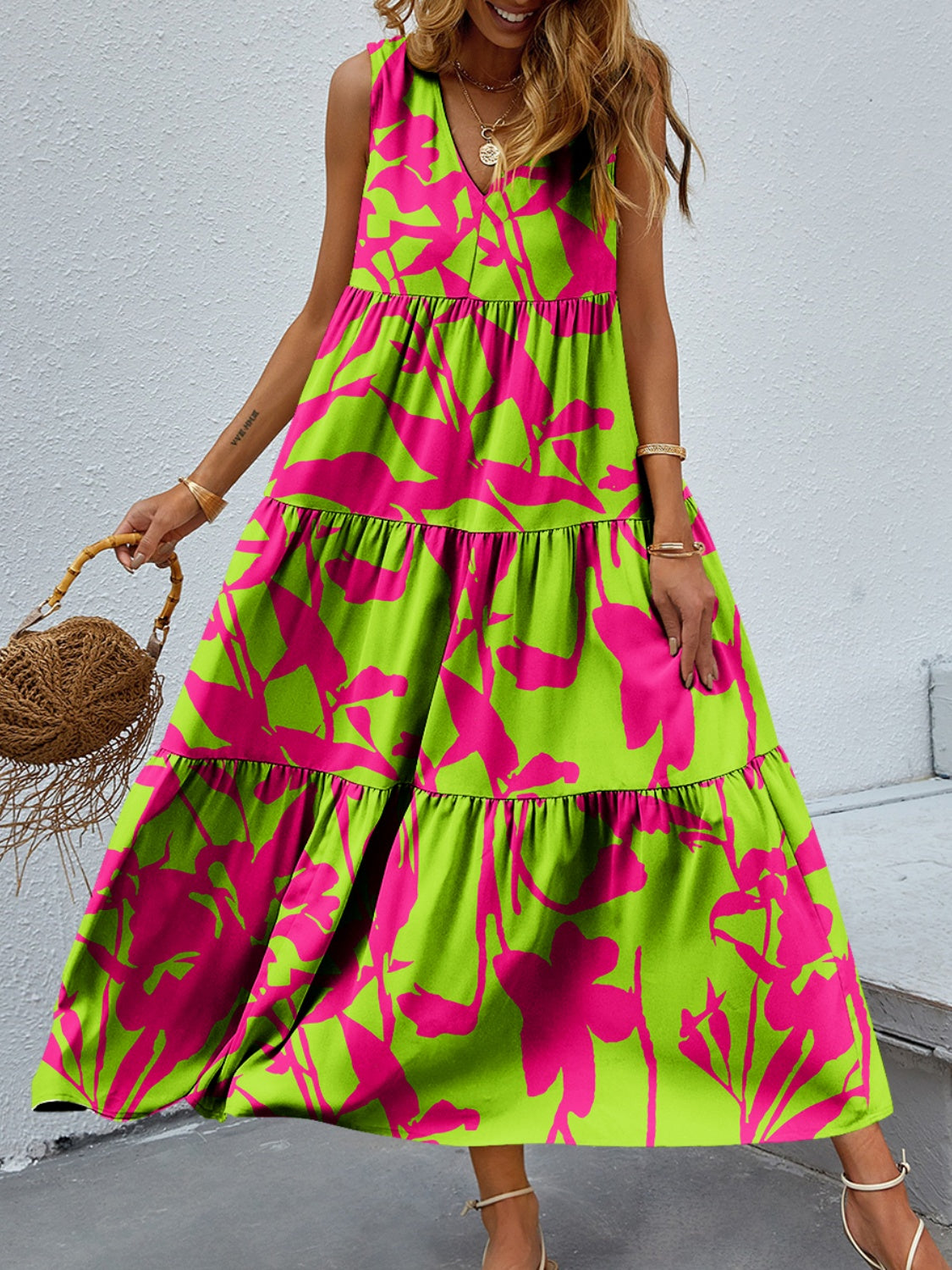 Bold Boho Tiered Summer Midi Dress