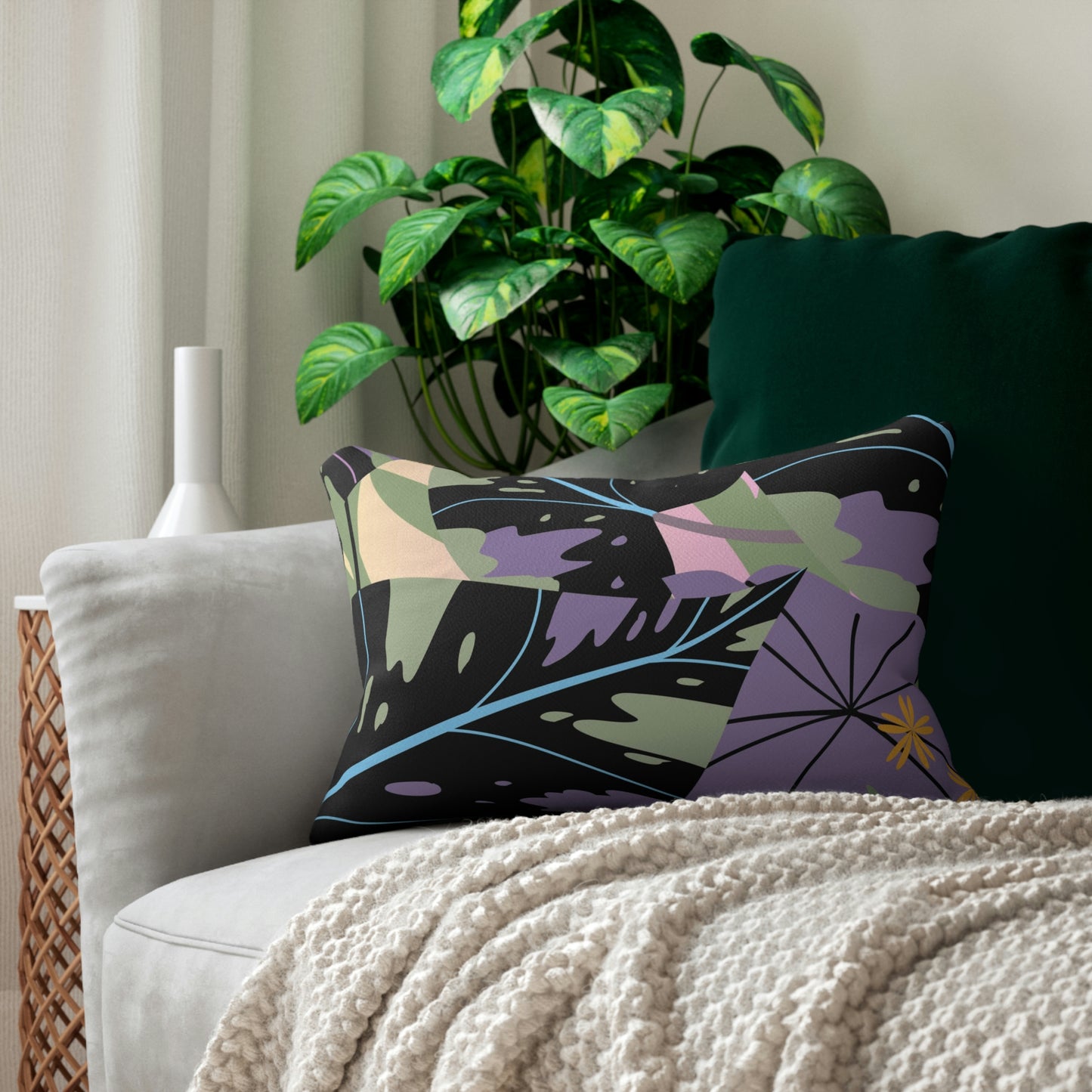 Lavender Jungle Custom Designed Tropical Art Lumbar Pillow