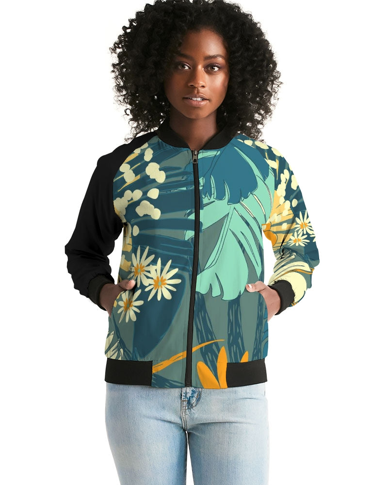 Jungle Blues Women's Tropical Print Bomber Jacket