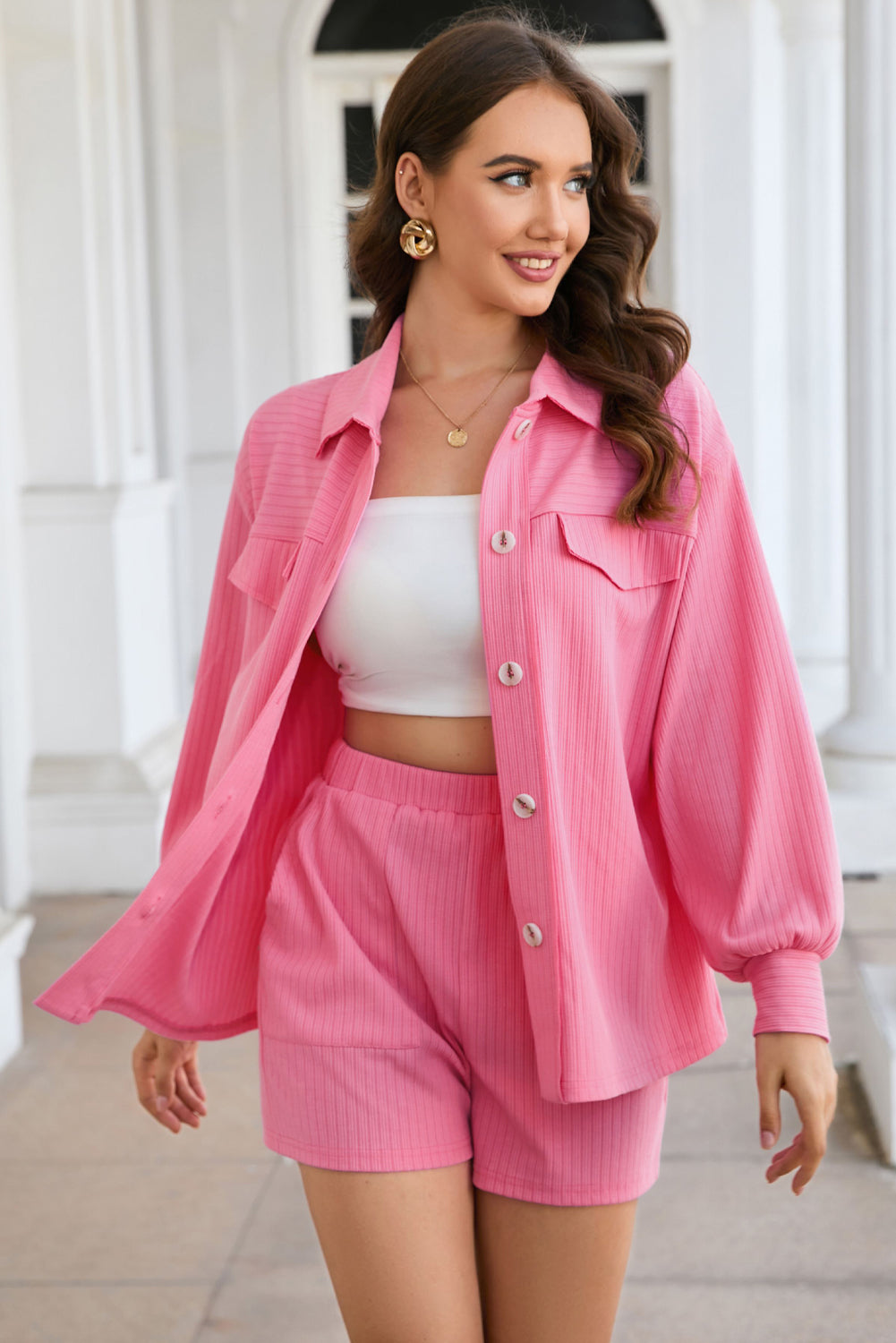 Pink Resort Jacket and Shorts Set