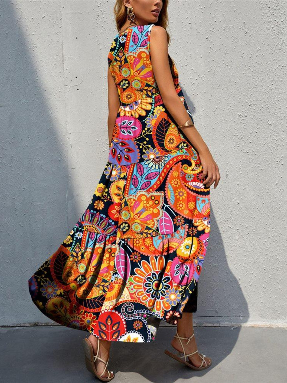 Bold Boho Tiered Summer Midi Dress