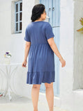 Plus Size Round Neck Short Sleeve Beach Dress