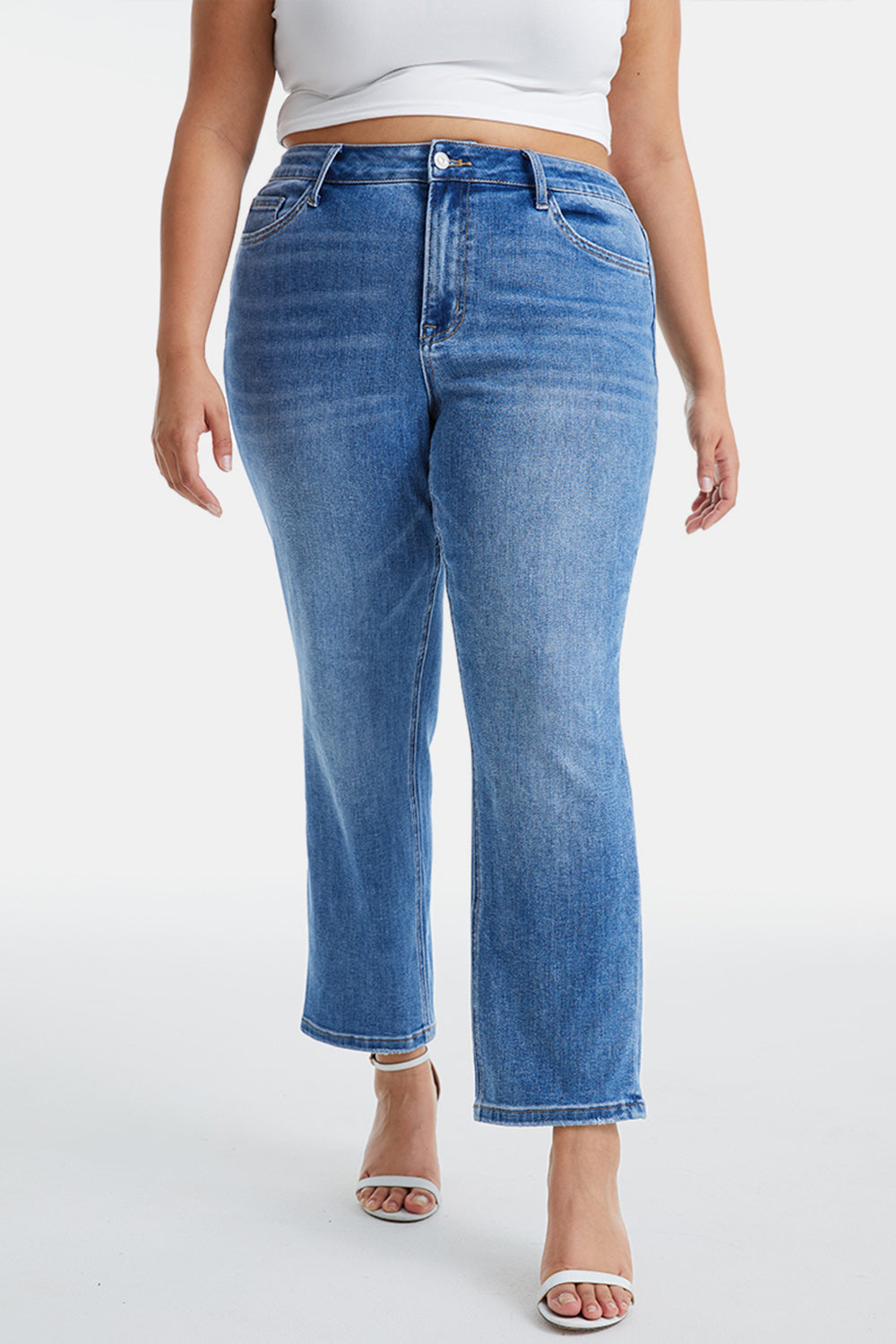 Full Size High Waist Raw Hem Straight Mom Jeans