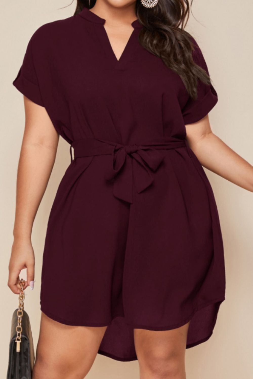 Plus Size Notched Tie Waist Mini Summer Dress up to 3XL