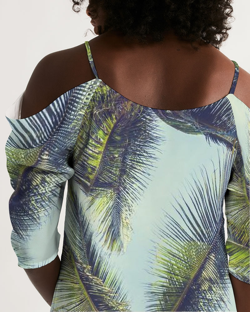 coconut-coco palm-tree Women's Open Shoulder A-Line Dress