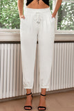 Drawstring White Resort Vacation Cropped Joggers