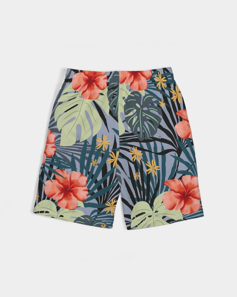 Hawaiian Hibiscus Kids Swim Trunk, Lined with Pockets & Hawaiian Print