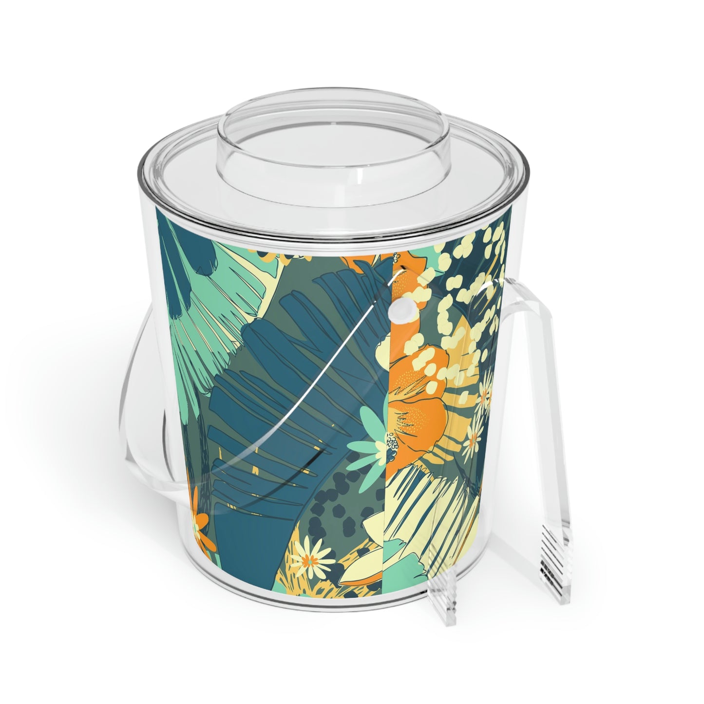 Jungle Blues Collection Ice Bucket with Tongs, Tropical Designer Ice Bucket