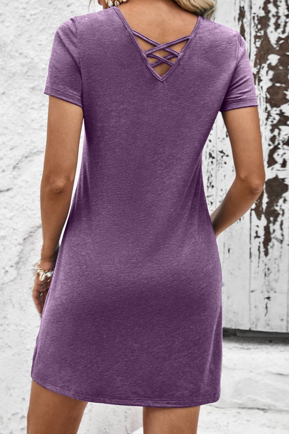 Short Sleeve V-Neck Mini Dress