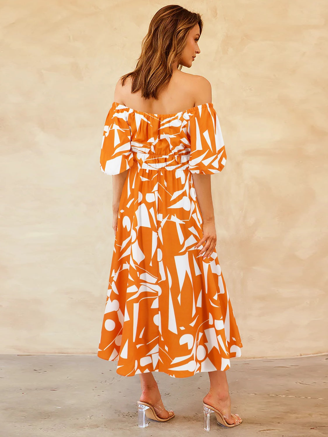 Tropical Off-Shoulder Balloon Sleeve Dress