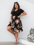 Plus Size V Neck Floral Vacation Dress