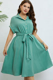 Plus Size Buttoned Tie-Waist Resort Shirt Dress