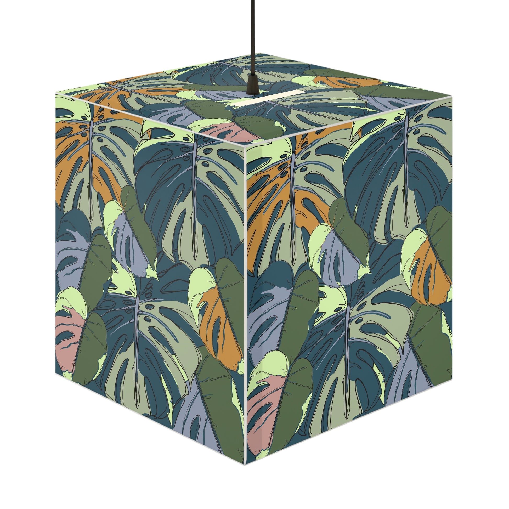 Hawaii Monstera Collection Light Cube Lamp, Tropical Monstera Leaf Cube Boho Lamp