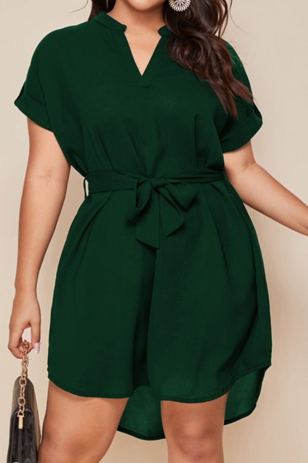 Plus Size Notched Tie Waist Mini Summer Dress up to 3XL