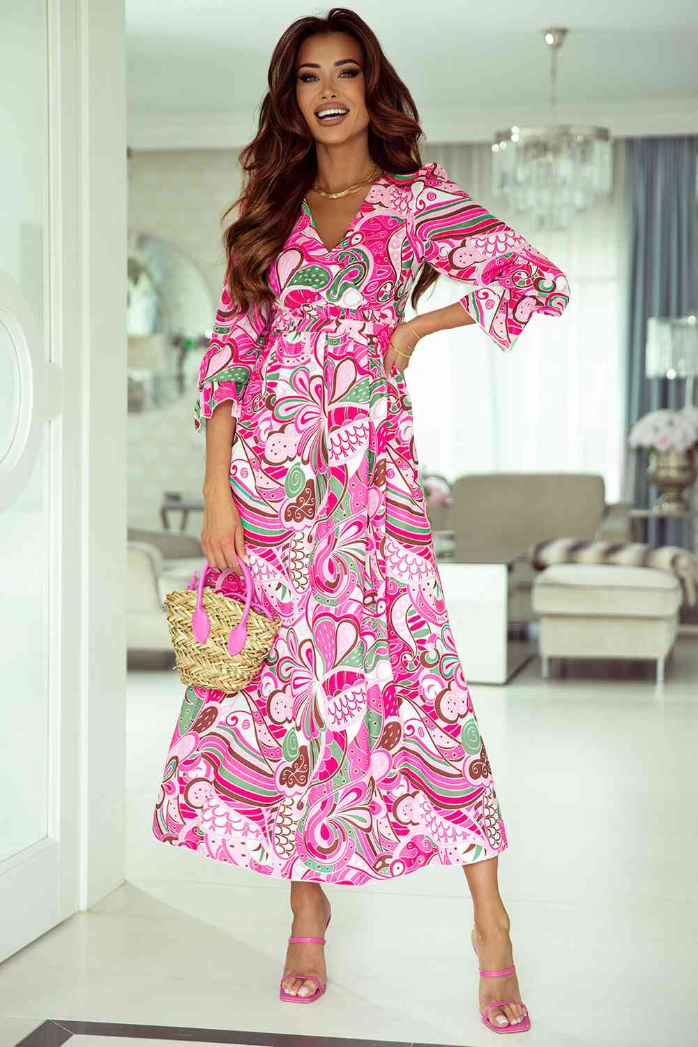 Flounce Sleeve Midi Resort Dress