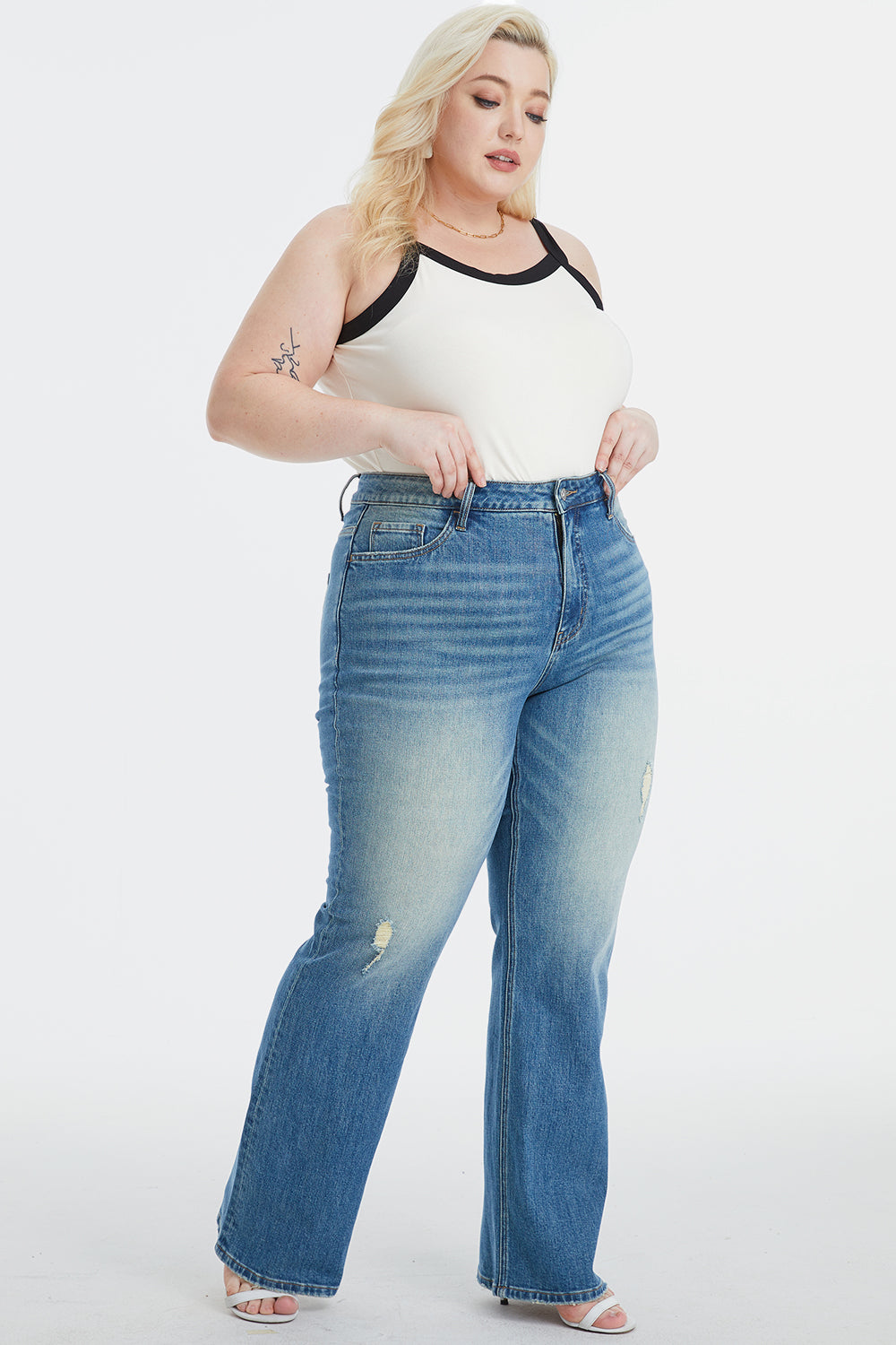 Full Size Ultra High-Waist Gradient Bootcut Mom Jeans