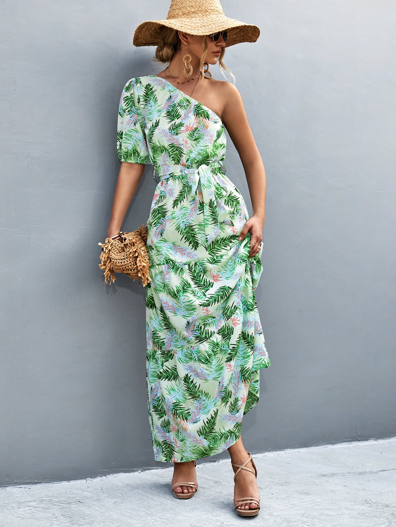 Tropical Resort Dress, Off Shoulder