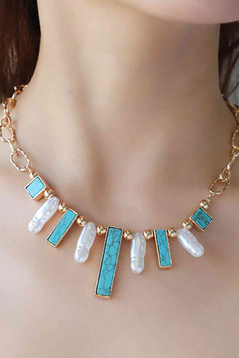 Turquoise Alloy Resort Style Necklace