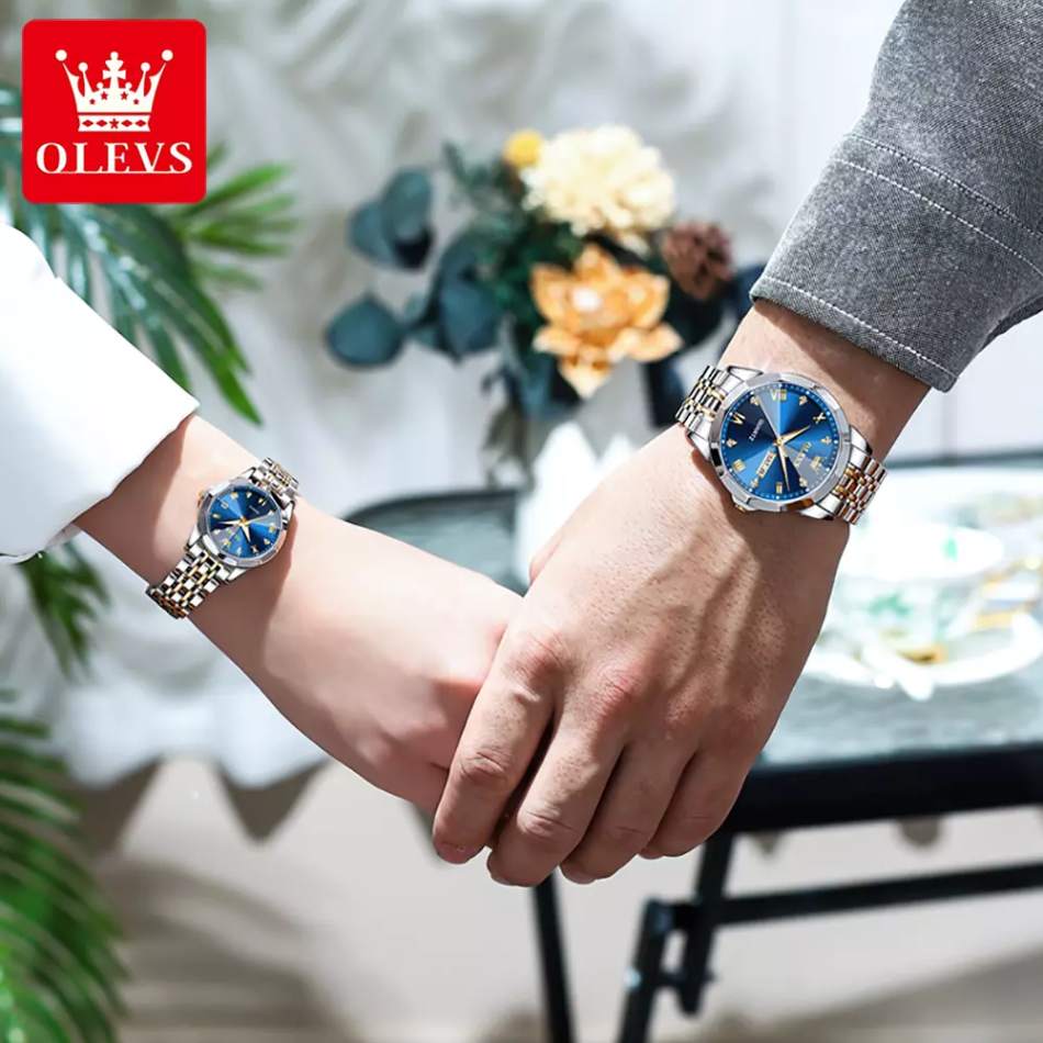 His & Hers Olevs Diamond 3D Watch Set