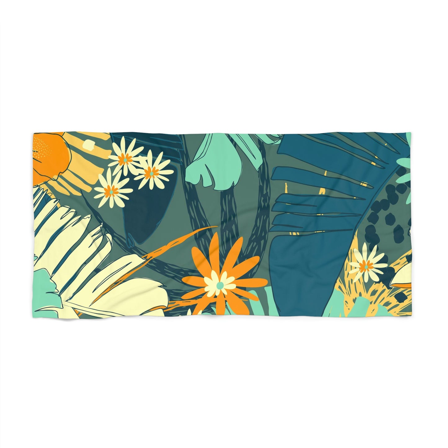 Jungle Blues Collection Beach Towel, Tropical Jungle Leaf Print Designer Beach Towel