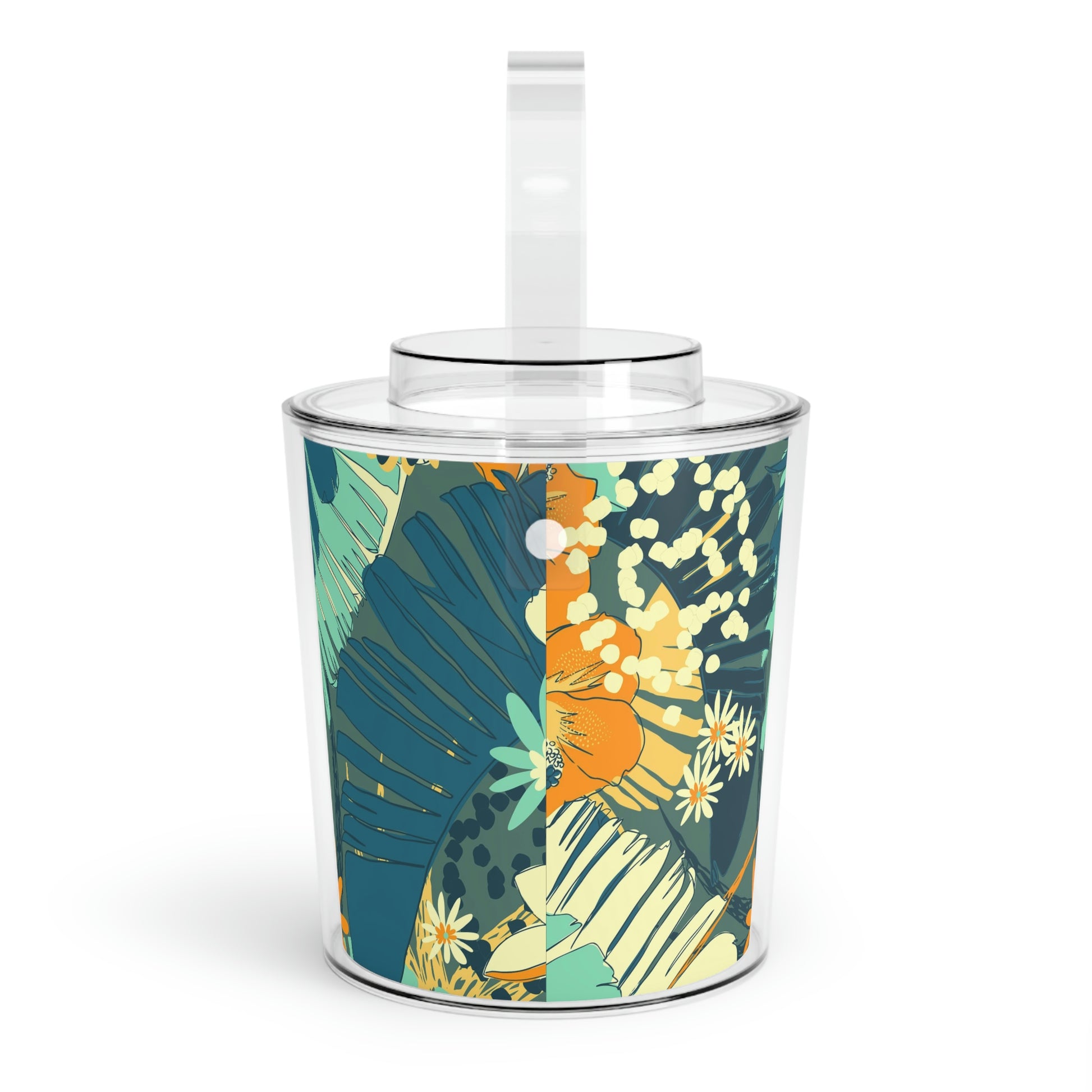 Jungle Blues Collection Ice Bucket with Tongs, Tropical Designer Ice Bucket