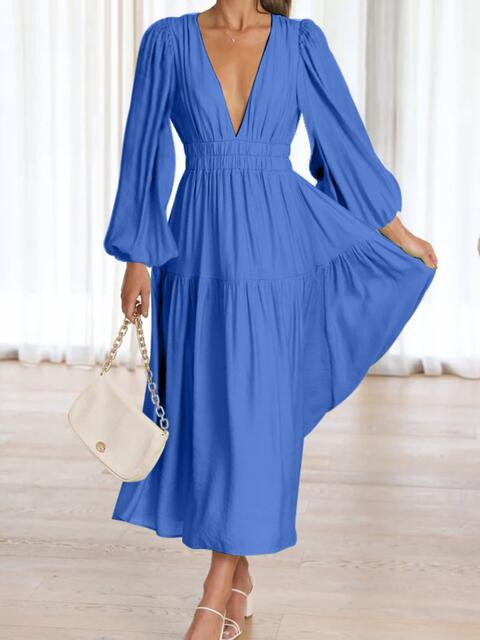 Boho Balloon Sleeve Beach Vacation Maxi Dress