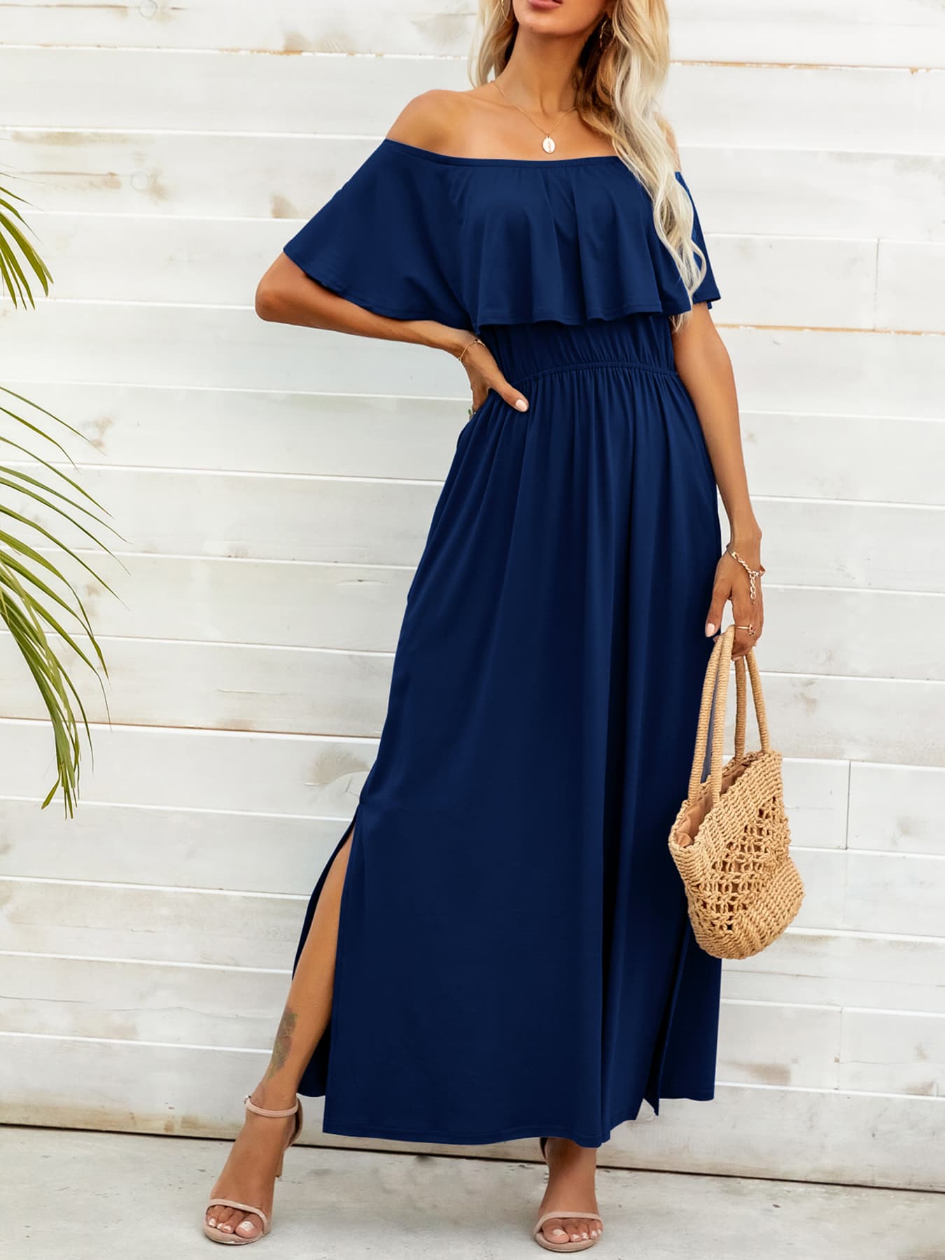 Classy Off-Shoulder Slit Resort Vacay Maxi Dress