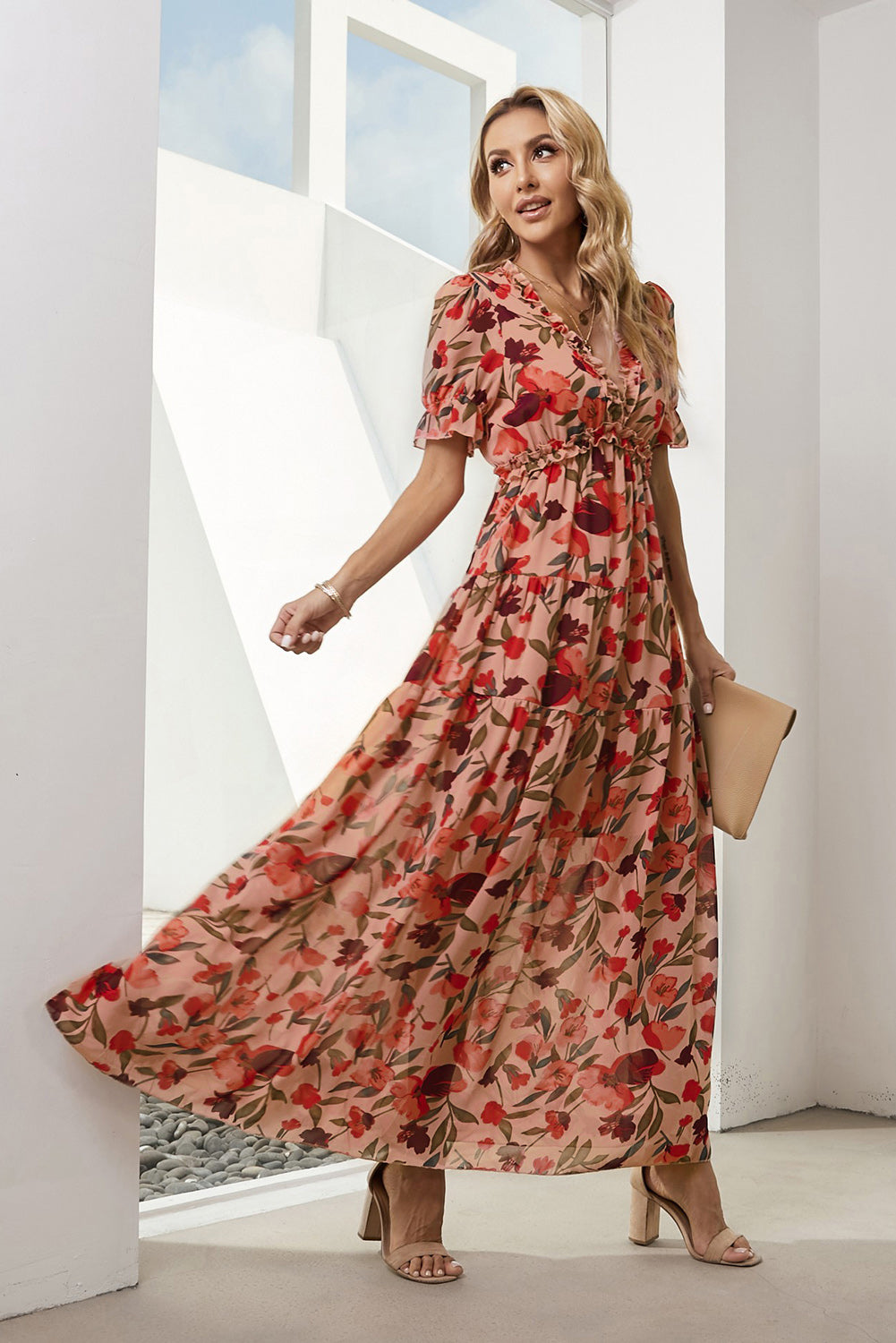 Frilly Floral Resort Maxi Dress