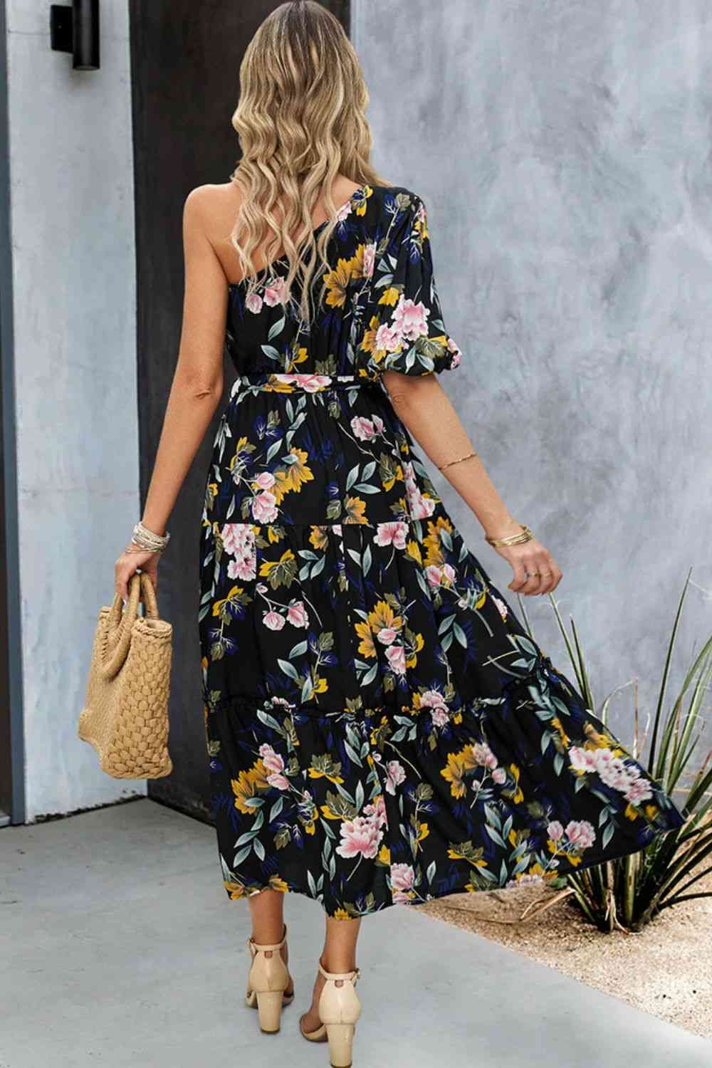 One-Shoulder Tie Belt Resort Maxi Dress