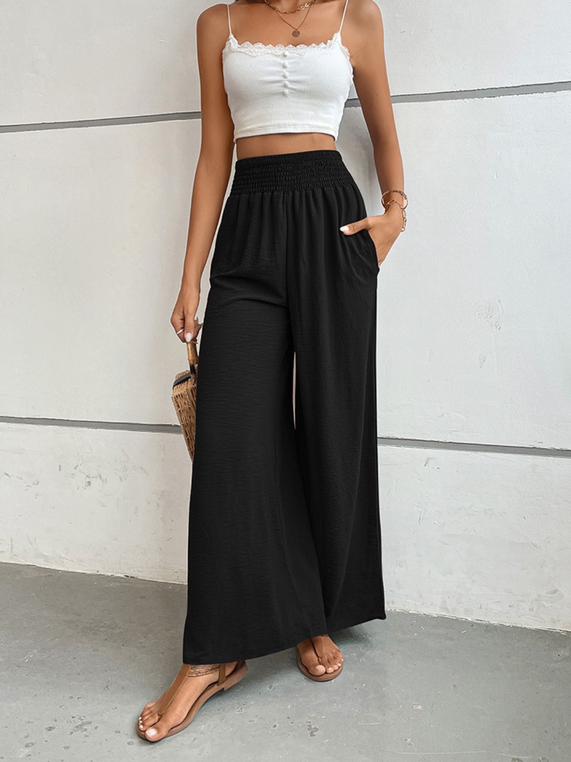 Wide Waistband Relax Fit Long Resort Pants