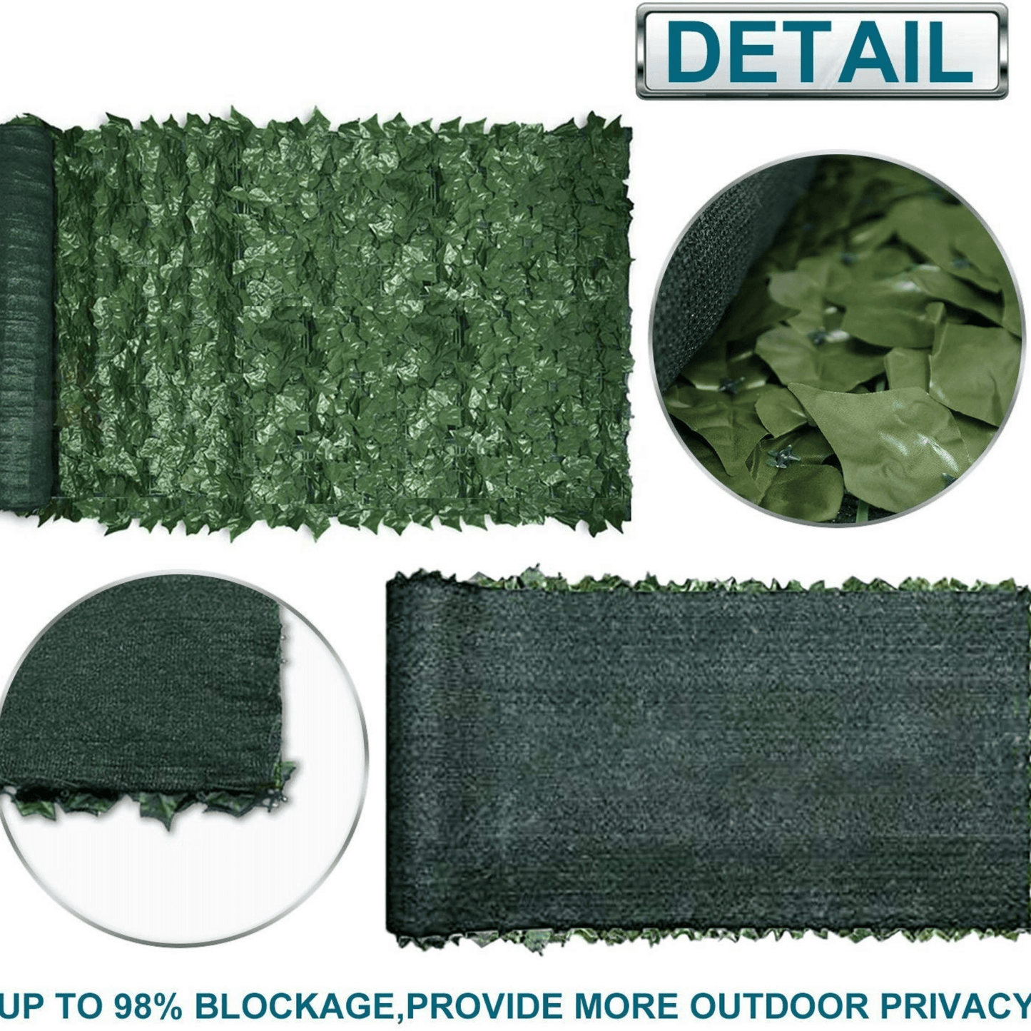 Faux Ivy Privacy Fence Shade Cloth Backing 120"L x 40"H 33SQ FT