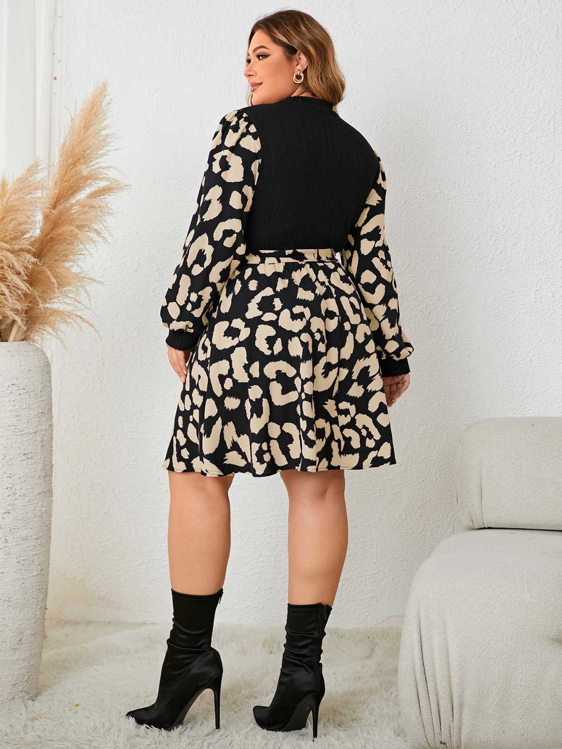 Plus Size Splicing Long Sleeve Resort Dress