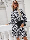 Black and White Short Turtleneck Resort Dress