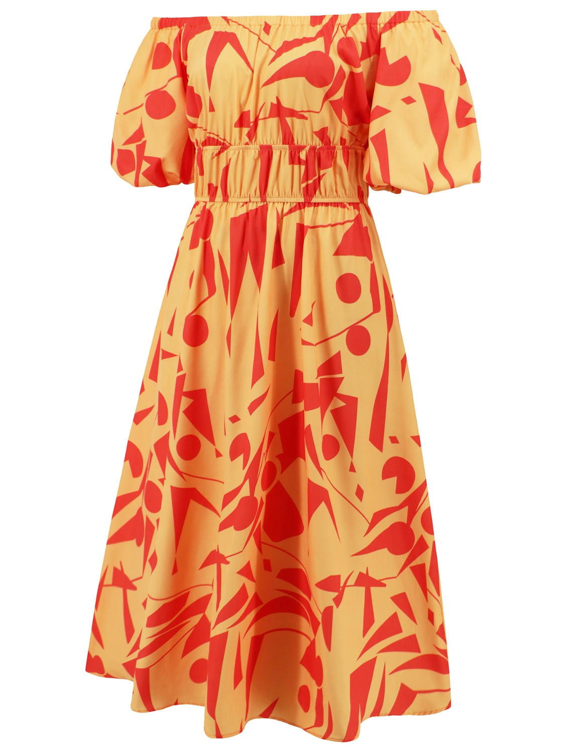 Tropical Off-Shoulder Balloon Sleeve Dress