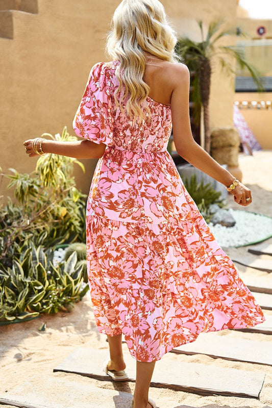 Floral One-Shoulder Tropical Resort Midi Dress