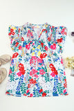 Plus Size Floral Flutter Sleeve Vacation Top