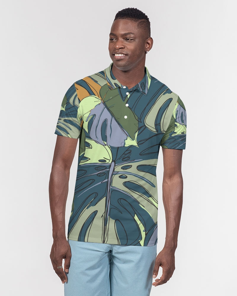Hawaii Monstera Men's Slim Fit Tropical Print Short Sleeve Polo