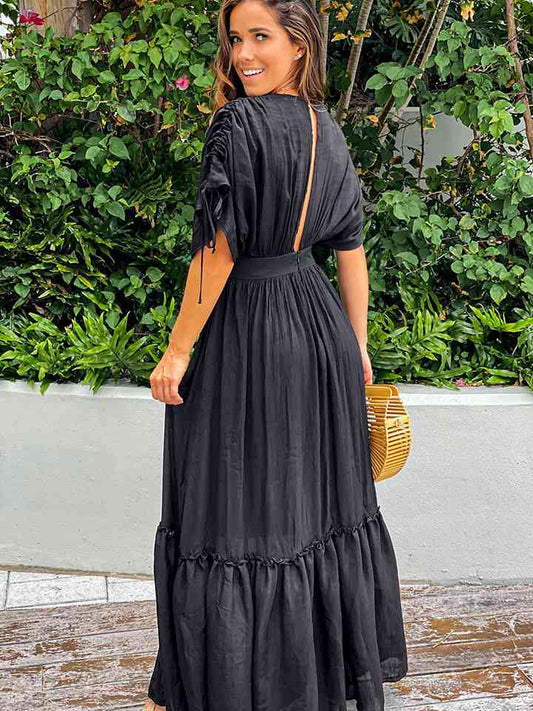 Black Plunge Neck Resort Maxi Dress