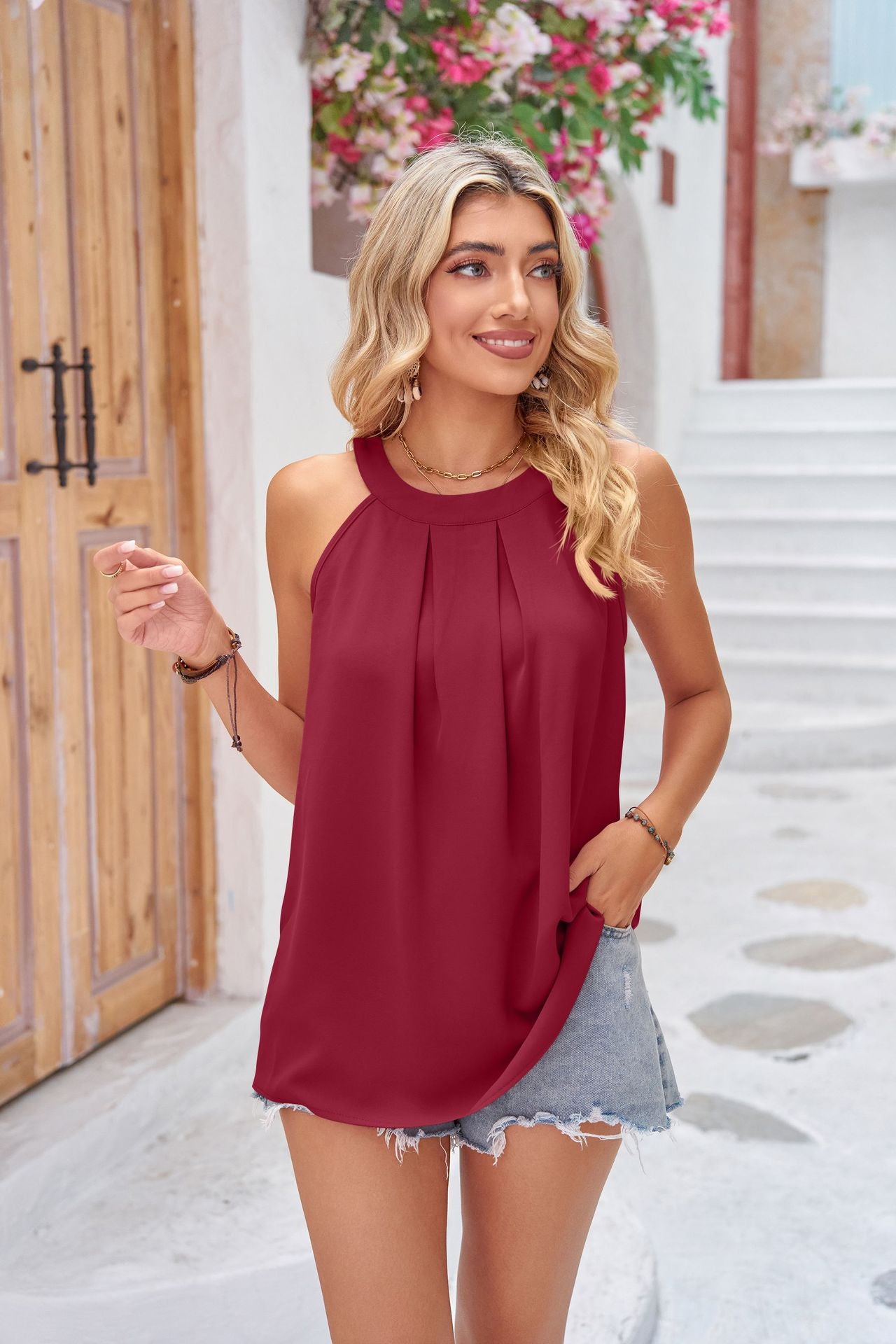 Grecian Neck Sleeveless Resort Top