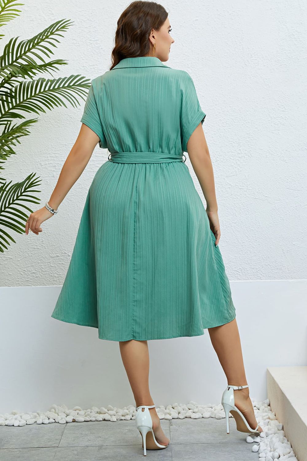 Plus Size Buttoned Tie-Waist Resort Shirt Dress