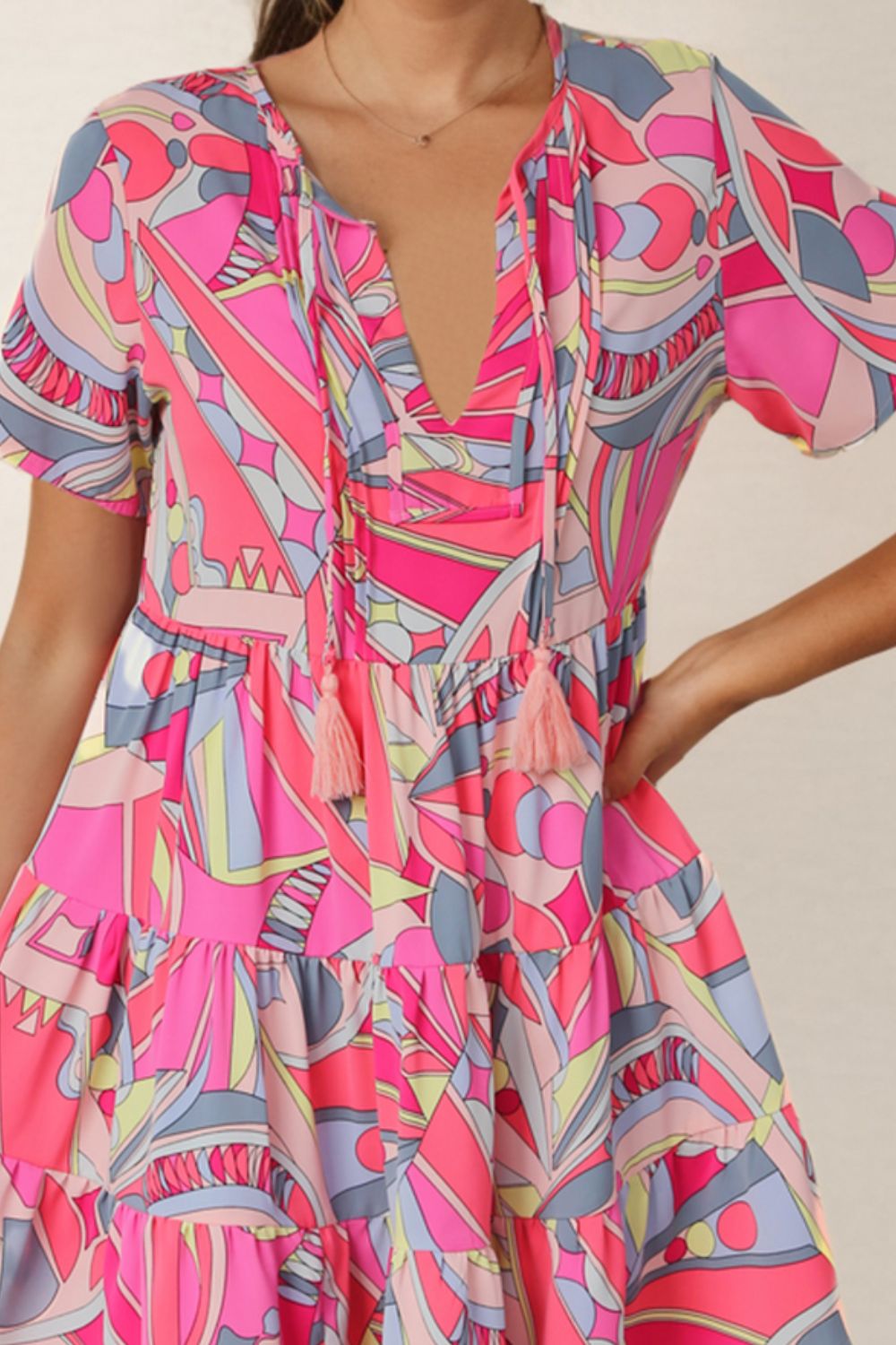 Multicolored Short Sleeve Beach Dress