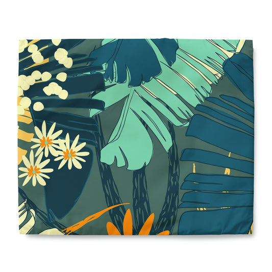 Jungle Blues Collection Duvet Cover, Tropical Duvet Cover for Vacation or Airbnb Home