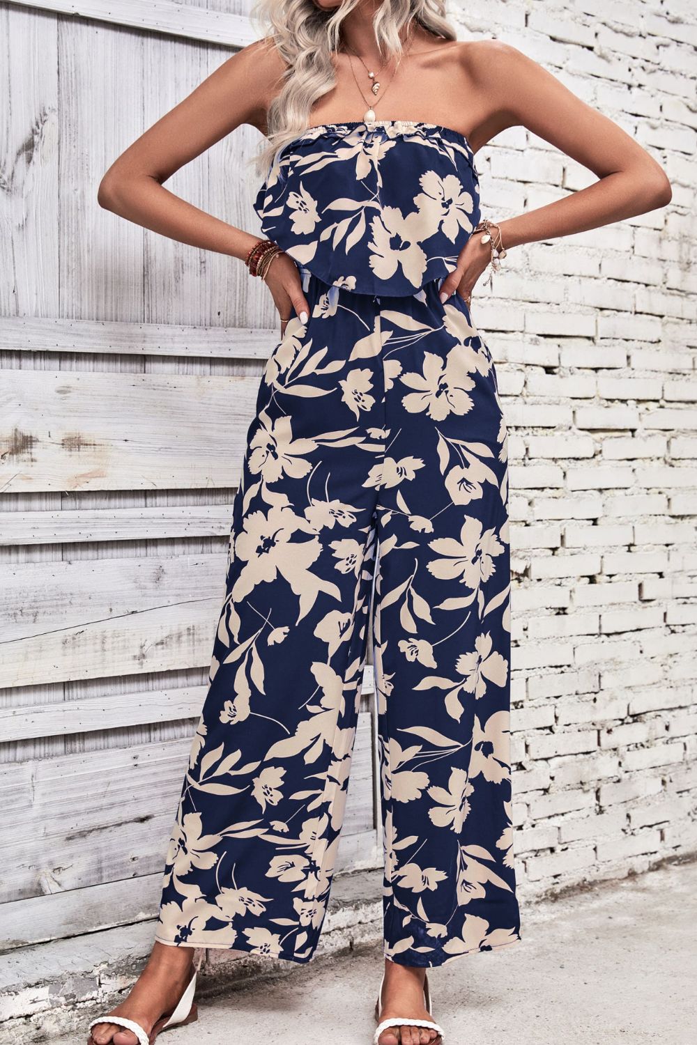 Tropical Floral Hawaiian Wide Leg Jumpsuit