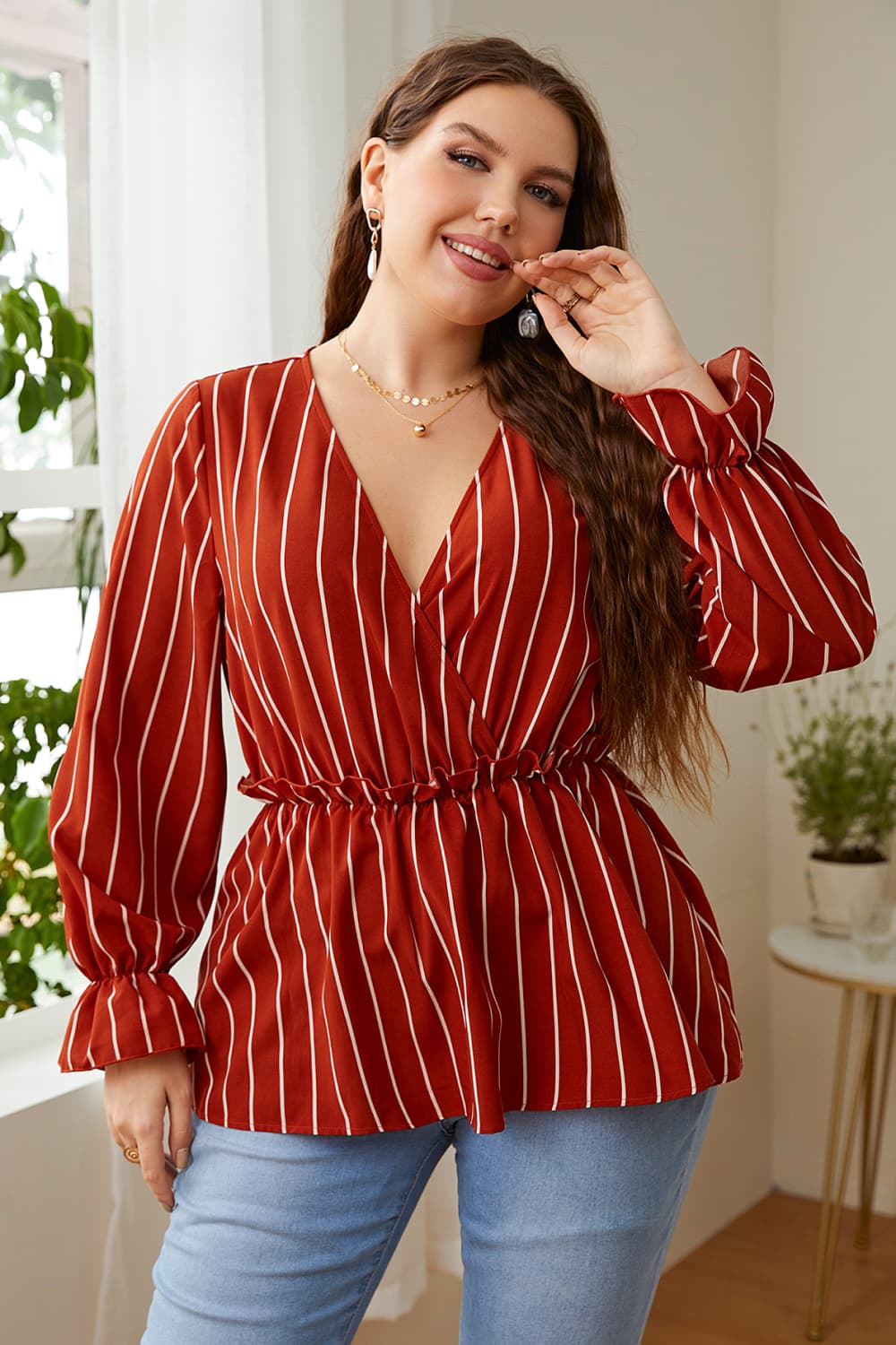 Plus Size Striped Vacation Blouse