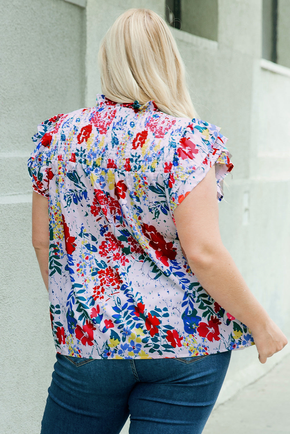 Plus Size Floral Flutter Sleeve Vacation Top