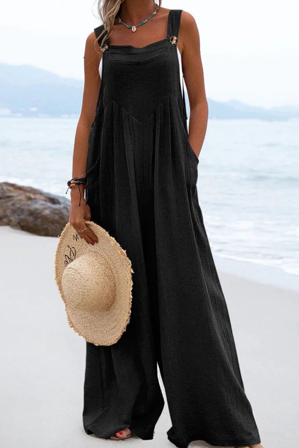 Boho Beach Wide Leg Jumpsuit with Pockets