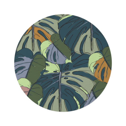 Hawaii Monstera Collection Round Rug, Custom Designed Tropical Monstera Leaf Area Rug