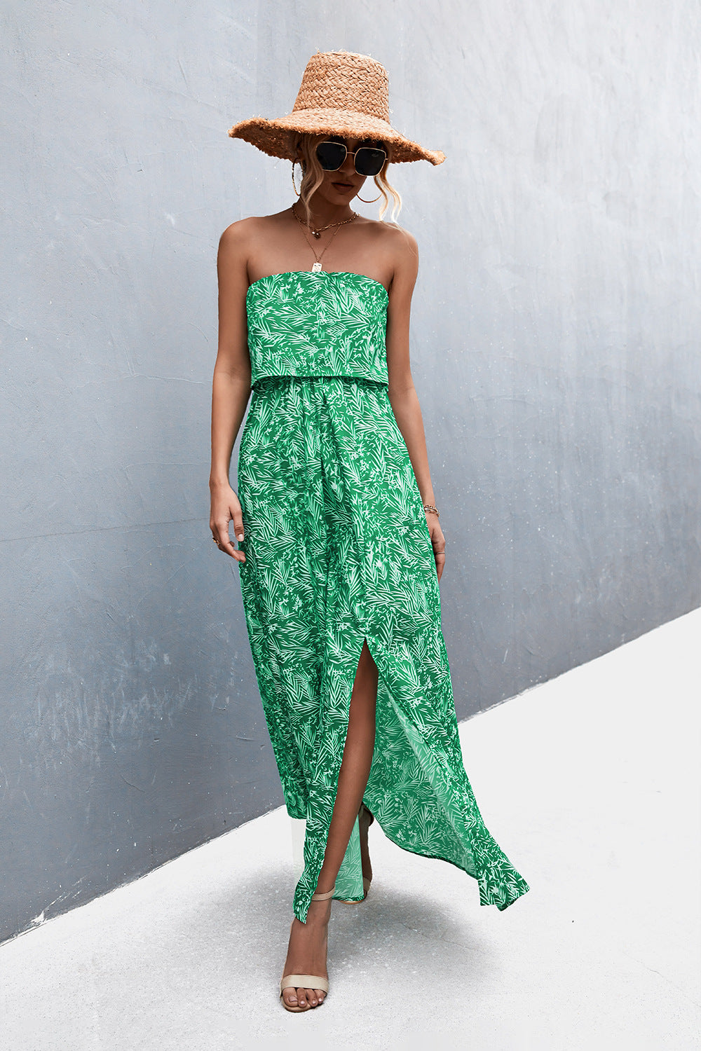 Delicate Floral Strapless Resort Maxi Dress